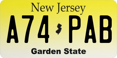 NJ license plate A74PAB
