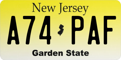 NJ license plate A74PAF