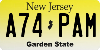 NJ license plate A74PAM