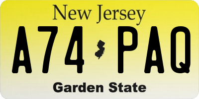 NJ license plate A74PAQ
