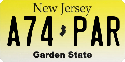 NJ license plate A74PAR