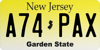 NJ license plate A74PAX