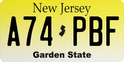 NJ license plate A74PBF