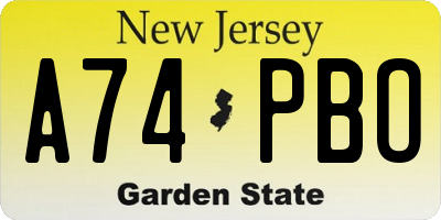 NJ license plate A74PBO