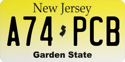 NJ license plate A74PCB