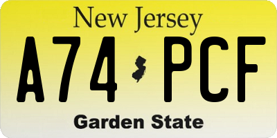 NJ license plate A74PCF