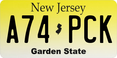 NJ license plate A74PCK