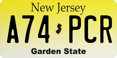 NJ license plate A74PCR