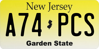 NJ license plate A74PCS