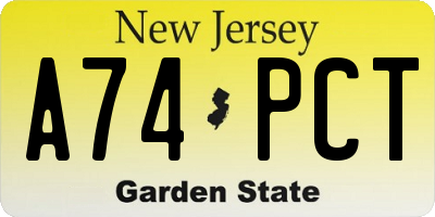 NJ license plate A74PCT