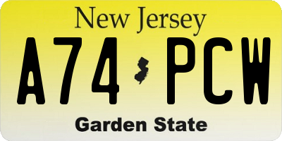 NJ license plate A74PCW