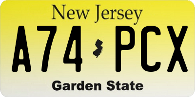 NJ license plate A74PCX