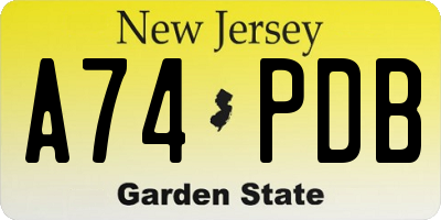 NJ license plate A74PDB