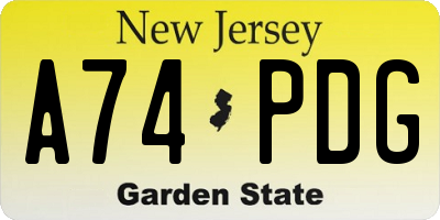NJ license plate A74PDG