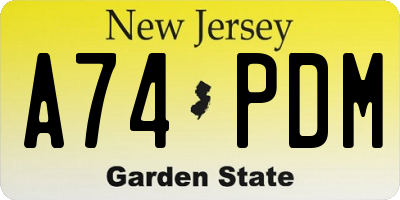 NJ license plate A74PDM