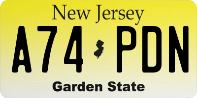 NJ license plate A74PDN