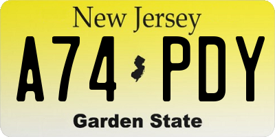 NJ license plate A74PDY