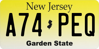 NJ license plate A74PEQ