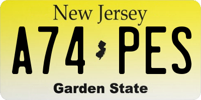 NJ license plate A74PES