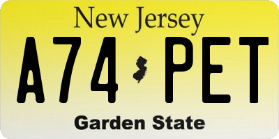 NJ license plate A74PET