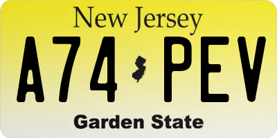 NJ license plate A74PEV