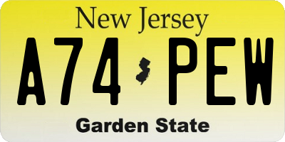 NJ license plate A74PEW