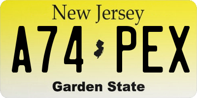NJ license plate A74PEX