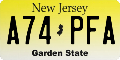 NJ license plate A74PFA