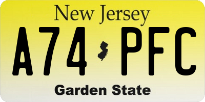 NJ license plate A74PFC