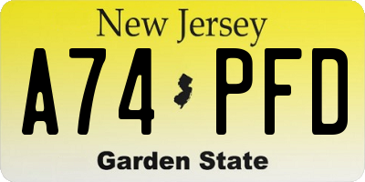 NJ license plate A74PFD