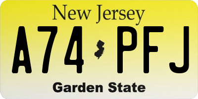 NJ license plate A74PFJ