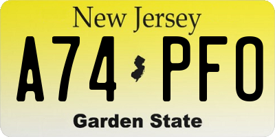 NJ license plate A74PFO