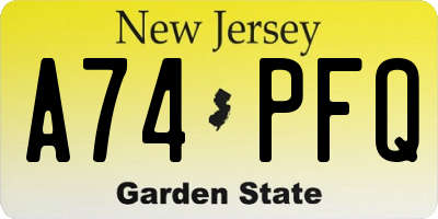 NJ license plate A74PFQ