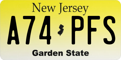 NJ license plate A74PFS