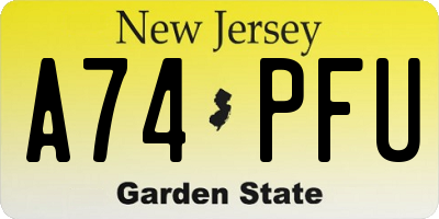 NJ license plate A74PFU
