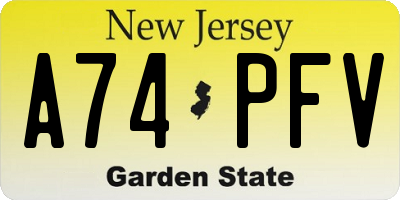NJ license plate A74PFV