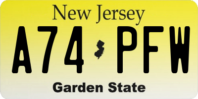 NJ license plate A74PFW