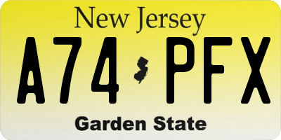 NJ license plate A74PFX