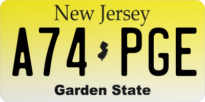 NJ license plate A74PGE