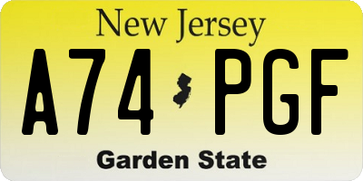 NJ license plate A74PGF