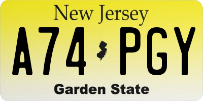 NJ license plate A74PGY