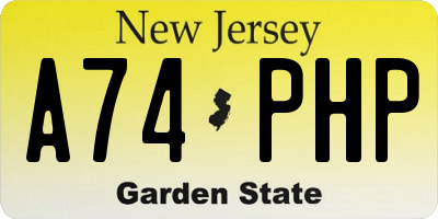 NJ license plate A74PHP
