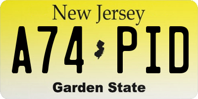 NJ license plate A74PID