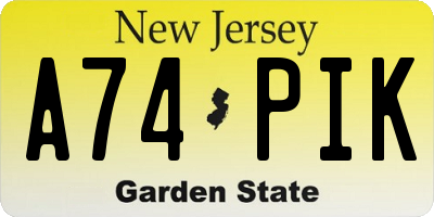 NJ license plate A74PIK