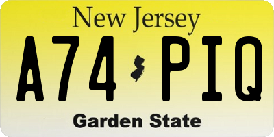 NJ license plate A74PIQ