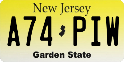 NJ license plate A74PIW