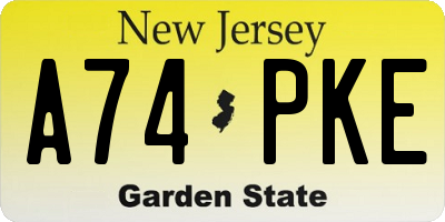 NJ license plate A74PKE