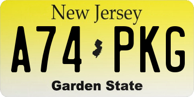 NJ license plate A74PKG