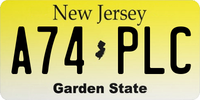 NJ license plate A74PLC