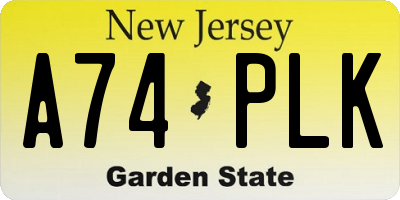 NJ license plate A74PLK